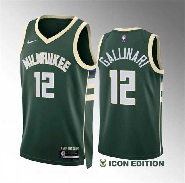 Men's Milwaukee Bucks #12 Danilo Gallinari Green Icon Edition Stitched Basketball Jersey Dzhi